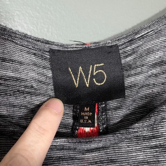 W5 Women's Gray Marled Boho Trim Sleeveless Top - Size Medium - Tribal Geometric - Picture 5 of 7